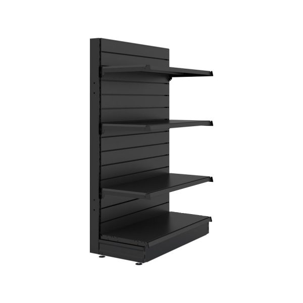 S-Mart 914L x 1500H Single-Sided Gondola Shelving Bay with Slatwall Back Panels - Matt Black - Image 3