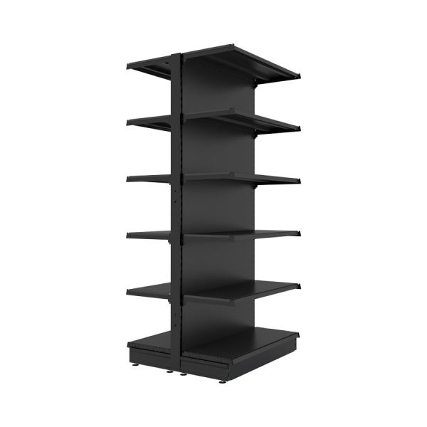 S-Mart 914L x 2100H Double-Sided Gondola Shelving Bay with Plain Back Panels - Matt Black - Image 3