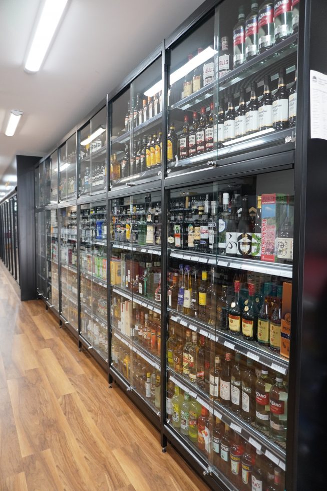 Modern liquor store shelving best sale