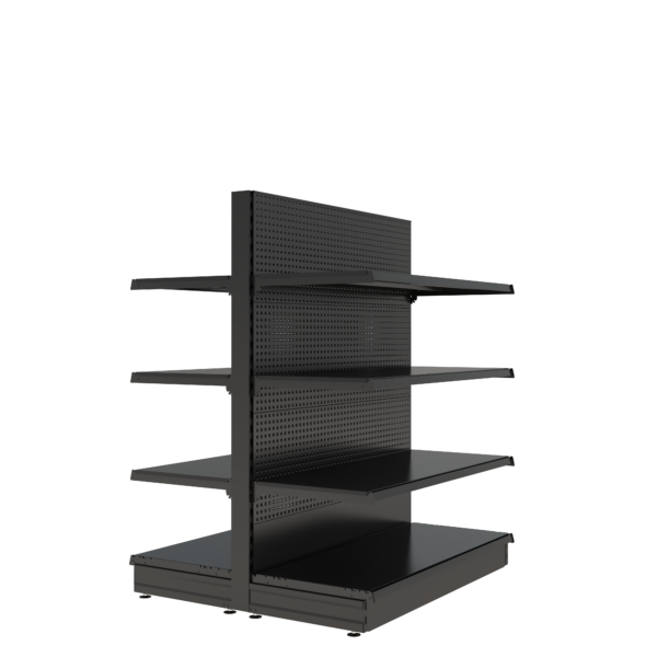 S-Mart 1200L x 1500H Double-Sided Gondola Shelving Bay with Volcano Back Panels - Matt Black - Image 2