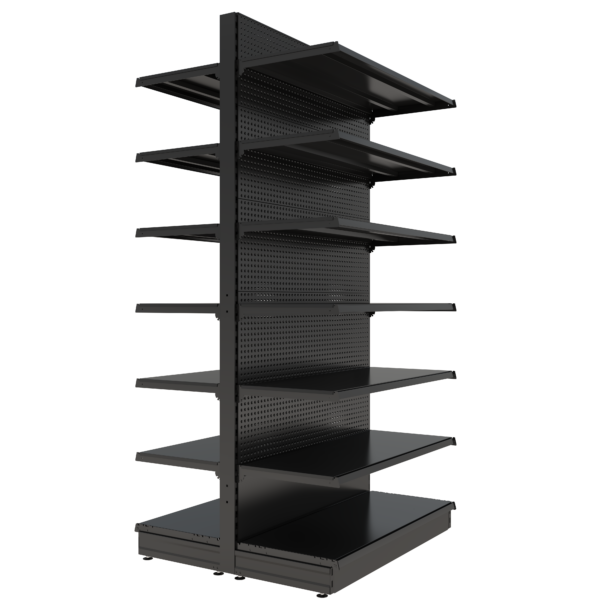 S-Mart 1200L x 2400H Double-Sided Gondola Shelving Bay with Volcano Back Panels - Matt Black - Image 2