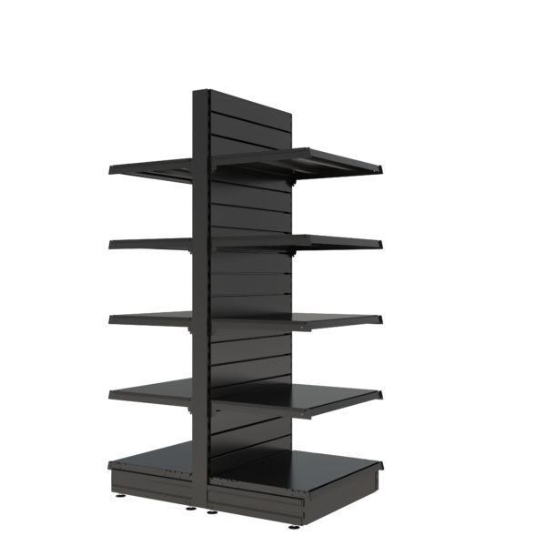 S-Mart 665L x 1800H Double-Sided Gondola Shelving Bay with Slatwall Back Panels - Matt Black - Image 2