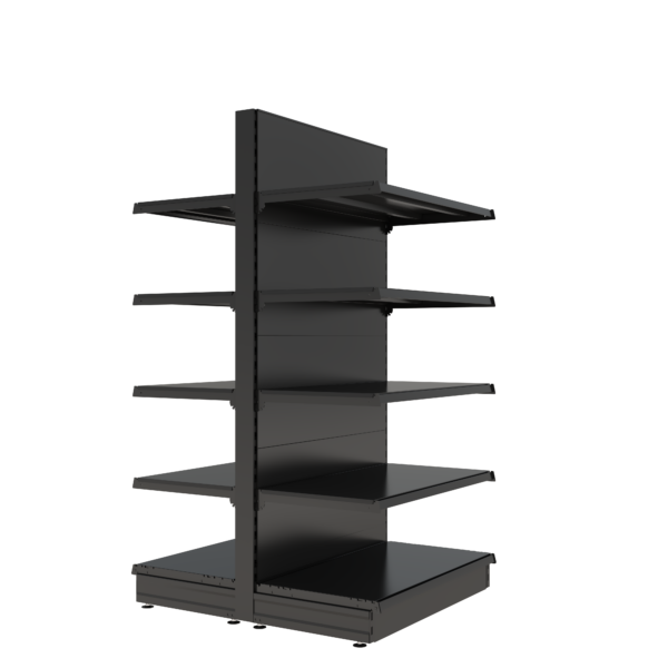 S-Mart 914L x 1800H Double-Sided Gondola Shelving Bay with Plain Back Panels - Matt Black - Image 2