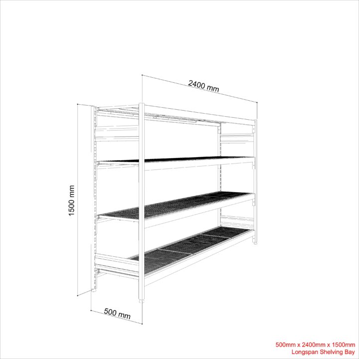 ADP Longspan Shelving Bay 500W x 1510H With 4 x Wire Shelves